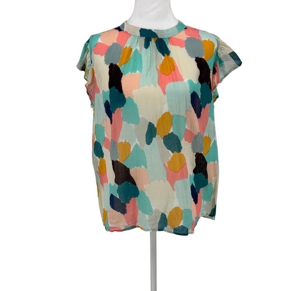 THML Multicolor Abstract Flutter Sleeve 100% Cotton Blouse - Size Medium EUC